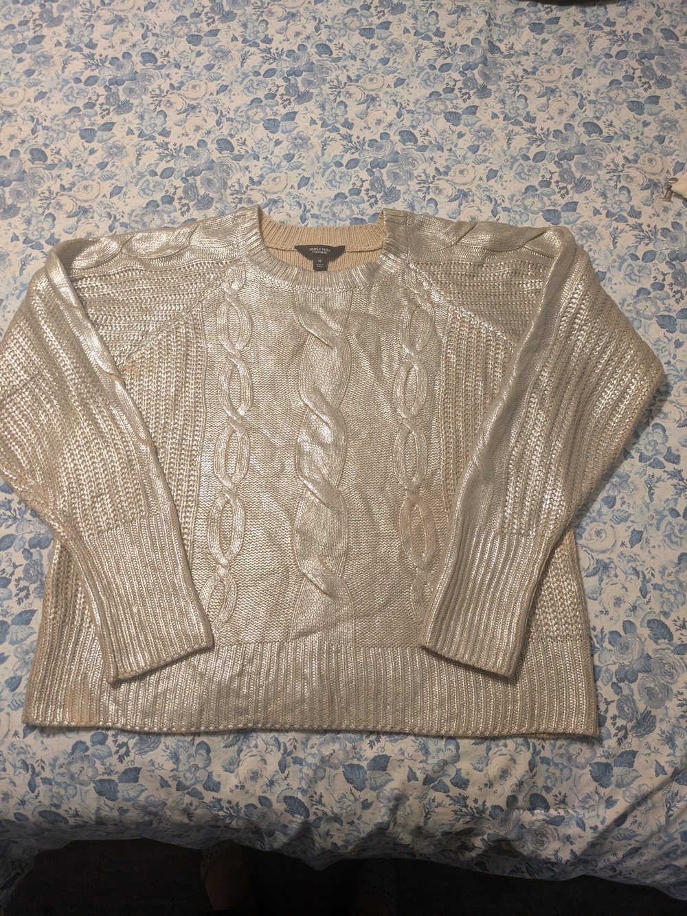 Simply Vera Vera Wang Silver Metallic Cable-Knit Crewneck Sweater